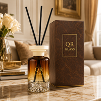 Bouteille diffuseur à roseaux en verre ambré écologique de 150 ml avec couvercle en bois, flacon vide rond pour huiles essentielles et parfums d'ambiance