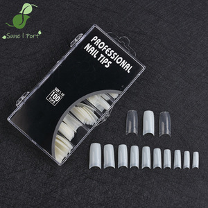 Lot de 100 <span class=keywords><strong>faux</strong></span> ongles carrés en ABS pour nail art, avec colle, finition naturelle, couverture partielle, couleurs transparentes, blanches et naturelles, numéros 0-9 - Product Image 1