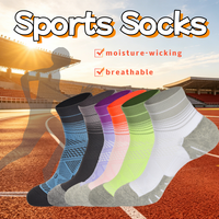 Chaussettes de course en polyester et nylon à rayures imprimées numériquement avec logo personnalisé, respirantes, anti-humidité, en maille, avec bordure montante pour l'automne