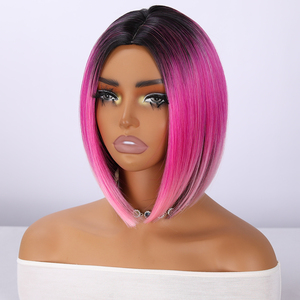 Atacado Raiz De Cabelo Escuro Curto rosa Em Camadas Gradiente De Cabelo Sintético Peruca De Cabelo Liso Sem Bangs Bangs Aparência Natural 539 - Product Image 1