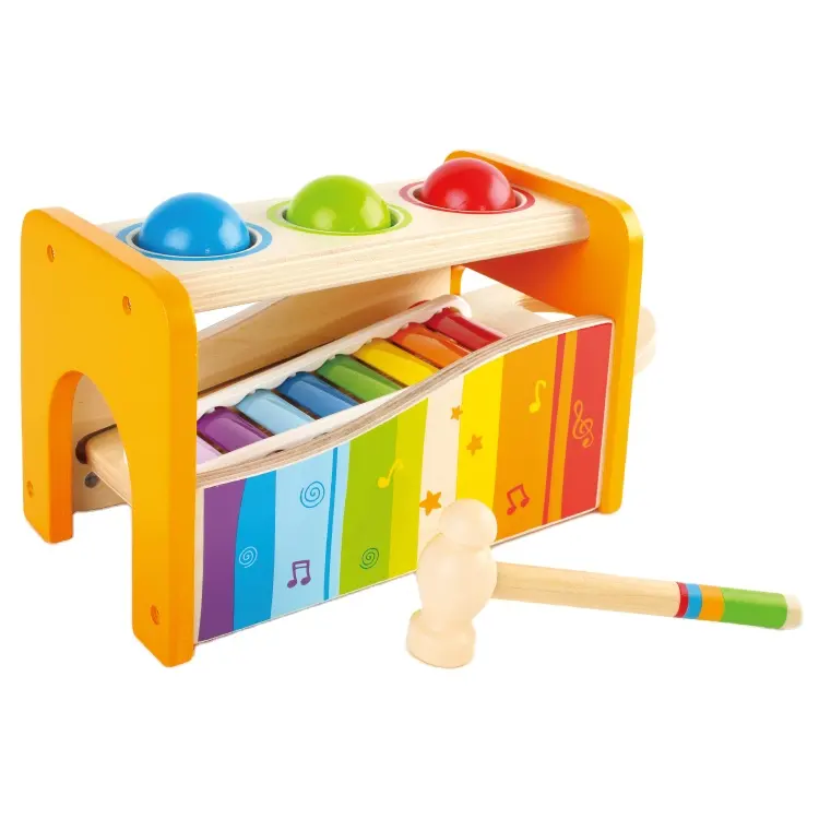 Xylophone Hape Award Winning Durable Wooden Musical Pounding Toy Hammer Pound Tap Bench with Slide Out Xylophone for Toddlers
