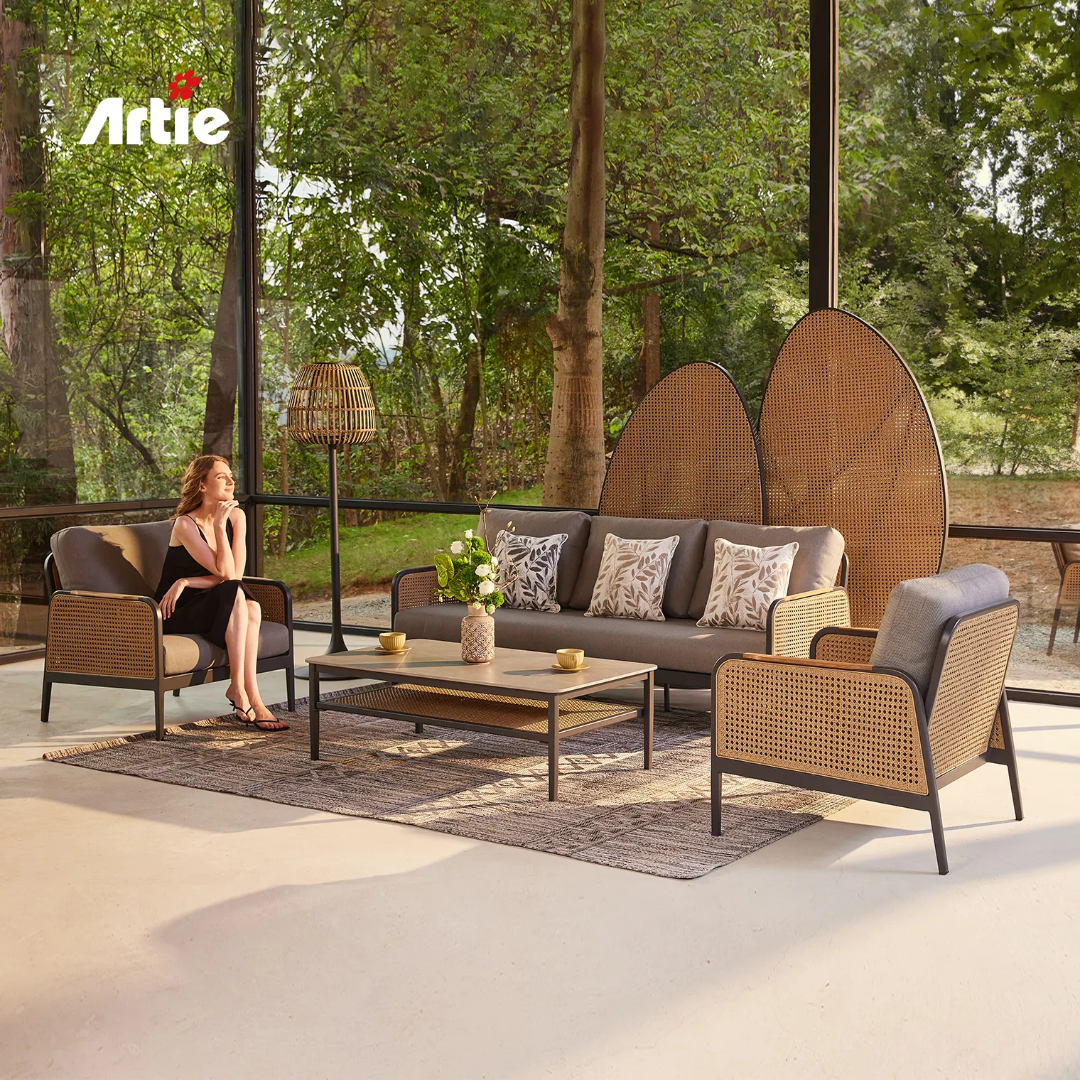 Artie'nin High-end Rattan otel mobilya açık salon seti bahçe kanepe ahşap bahçe mobilyaları açık kanepe Set mobilya