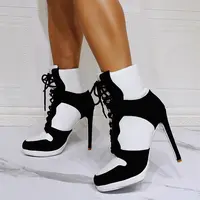 कस्टम लोगो महिला उच्च एड़ी टखने जूते फीता अप सफेद चिथड़े जूते महिलाओं के लिए कस्टम 11.5 cm उच्च एड़ी स्नीकर जूते