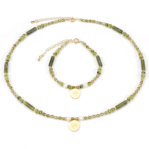 Collar de piedra de jade verde oliva natural para mujeres y hombres, cristal curativo, energía, piedra de ágata verde, joyería, Gargantilla con cuentas, venta al por mayor - Product Image 5