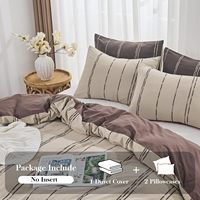 Ensemble de housse de couette rayée 100% coton, taille Queen, housse de couette avec rayures brodées, ensemble de literie doux pour toutes les saisons