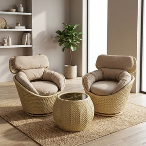 Rattan <b>Garden</b> <b>Set</b> <b>2</b> <b>Seater</b> Chairs With Round Coffee Table Outdoor Furniture Contemporary Design Comfortable Cushions - Product Image 5