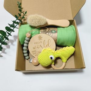 Ensemble de couverture d'emmaillotage en mousseline douce en bambou et coton Chaîne de sucette Crochet Lapin Hochet Nouvelle boîte de bienvenue Jalons Cartes Peigne - Product Image 4