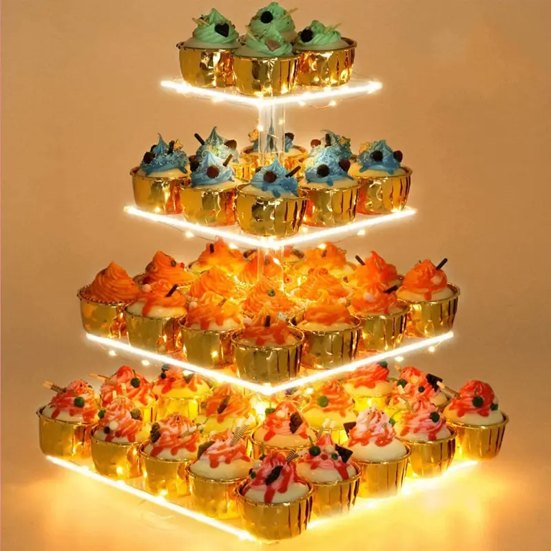 4-stufiger Acryl-Cupcake-Dessertt-Acryl-LED-Lichttisch Geburtstag Hochzeitstorte-Vorführständer