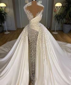 Abiti da <span class=keywords><strong>Sposa</strong></span> Lunghi con Perle di Lusso, Abiti da <span class=keywords><strong>Sposa</strong></span> Sexy con Spalle Scoperte, Personalizzabili, con <span class=keywords><strong>Sopragonna</strong></span> Trasparente Rimovibile e Perline - Product Image 6