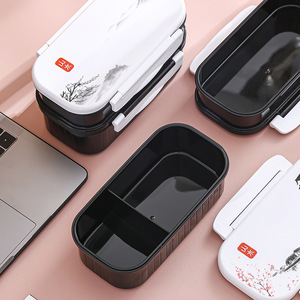 Boîte à lunch en plastique rectangulaire à compartiments, simple ou double couche, avec couverts, pour étudiants, employés de bureau, pique-niques et plats à emporter - Product Image 2
