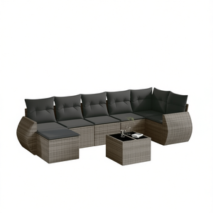 Conjunto de Sofás de Jardín de Mimbre Gris para 6 Personas, Muebles de Mimbre Contemporáneos para Exteriores - Product Image 1