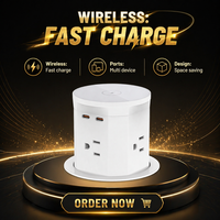 Stop Kontak Pop Up 15W Pengisi Daya Nirkabel 4 Stop Kontak 2 Port USB-C PD20W Bahan ABS Lubang Meja Grommet Dapur Kantor