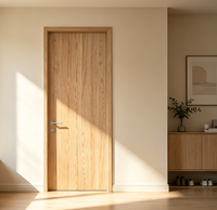 Porte de chambre en chêne blanc naturel avec motif vertical en cuir, porte intérieure en bois massif pour entrepôt et école, finition manuelle