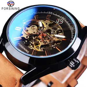 Forsining Mens Casual Sport Watch Genuine Leather Top Brand Luxury Waterproof Automatic Men's Wrist Watch Skeleton Clock