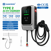 Station de recharge murale pour véhicules électriques GANCRON, type 2 européen, personnalisable, 7kW, 11kW, 22kW, rapide, 16A, 32A, écran LCD, application, intérieur/extérieur