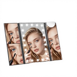 Foldable LED Makeup <b>Mirror</b> Touch Screen <b>Square</b> Desktop Vanity <b>Mirror</b> 180 Degree Rotating Portable Custom Logo Design - Product Image 3