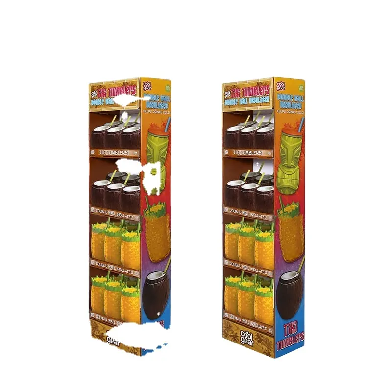Rak Display Minuman Karton Supermarket Kustom Kertas Karton Minuman Anggur Energi Botol Minuman Keras Shipper Pajangan Berdiri