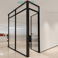 Cloisons de bureau en verre cannelé HDSAFE avec porte coulissante en verre pour bâtiment commercial de bureau, porte de cloison fixe en aluminium