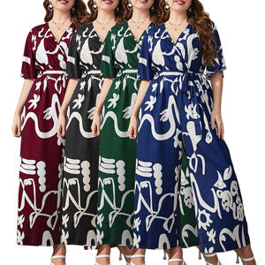 <span class=keywords><strong>Robe</strong></span> de mode pour femmes africaines et du Moyen-Orient, imprimée à fleurs, à manches courtes, avec dentelle florale à la taille, vente en gros de haute qualité - Product Image 6