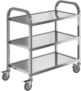 Chariot médical robuste à 2 niveaux, argenté, avec roulettes verrouillables et étagères réglables pour la manipulation en milieu hospitalier - Product Image 6