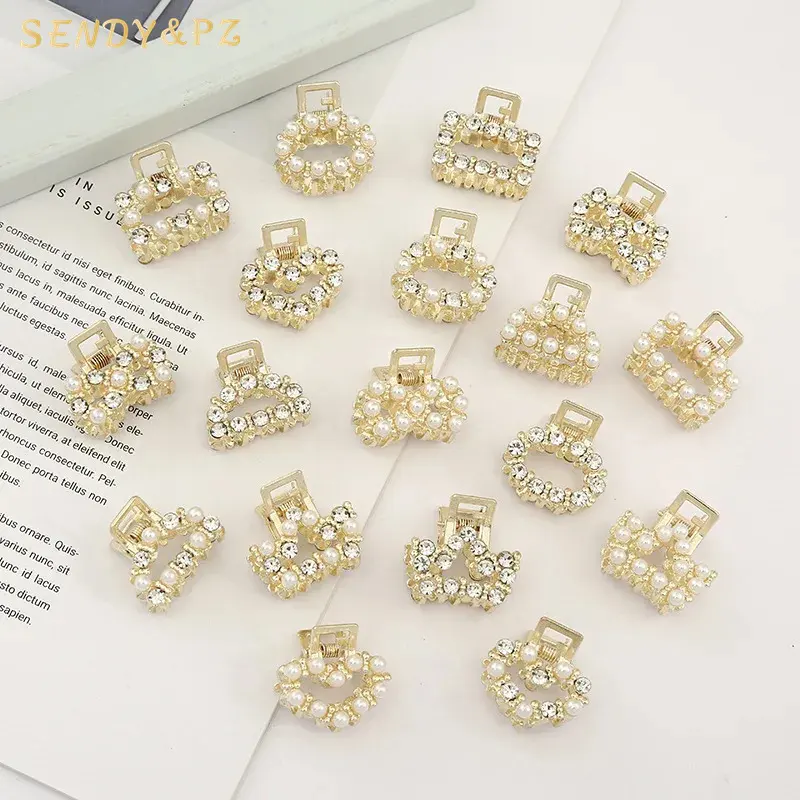 2022 Koreaanse Nieuwe Kleine Parel Strass Haarclip Voor Meisje Geometrische Schattige Mini Metalen Haarklauw Clips Haaraccessoires