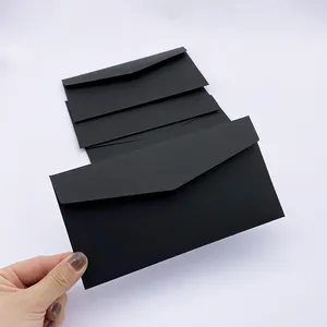 Yüksek kalite özel Logo baskı mat Finish geri dönüşümlü siyah davet kartı kağıt zarflar siyah zarf iş için