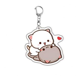 Llaveros de acrílico con diseño de pareja de gatos de dibujos animados Peach y Goma, para accesorios, colgante de bolso, llavero, joyería, regalos para fans y amantes - Product Image 3