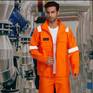 Veste de soudage ignifuge en coton orange Xk-225658 pour hommes, vêtements de travail avec bandes réfléchissantes, utilisation en port et en chantier naval - Product Image 5