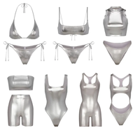 Texture personnalisée argent 3 pièces logo une pièce Sexy Heetah volants deux pièces rose or maillots de bain métallique Bikini ensembles dessiner cordon cravate