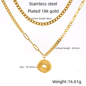 ZOGXIN <b>Gold</b> Plated Titanium Steel Double Layer Necklace With <b>Disc</b> Pendant For Women Fashion Jewelry - Product Image 4