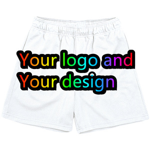 Shorts de sport en maille pour femmes, taille élastique, style hip-hop, couleur unie, avec impression de logo personnalisé ; Pantalons de basketball tendance pour hommes et garçons - Product Image 4