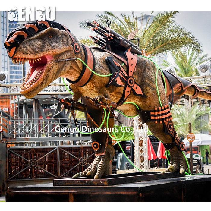 Привлекательный, анимационный, большой размер t-rex, парк динозавров