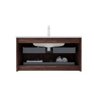 Mueble de Baño de 36 Pulgadas con Lavabo, Gabinete de Almacenamiento Flotante de Madera Contrachapada <span class=keywords><strong>para</strong></span> Baño, Color Madera de Nogal Retro - Product Image 4