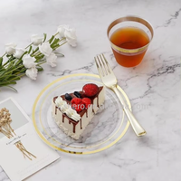 Services de vaisselle jetables dorés transparents, assiettes en plastique de qualité alimentaire anti-fuite pour fêtes, mariages et anniversaires, style classique