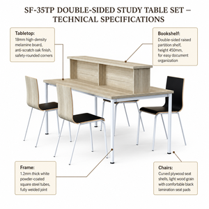 Ensemble de tables de lecture pour bibliothèque scolaire, 1200x800x750mm, plateau en HDF, quatre chaises en contreplaqué, revêtement PU, fourniture institutionnelle - Product Image 2