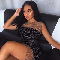 Robe de plage sans manches en cristal de diamant brillant, sac de pêche sexy pour femmes, collection été 2025