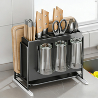 Organisateur de cuisine tout-en-un en métal avec porte-couteaux intégré, planche à découper et support de rangement pour baguettes sur le comptoir