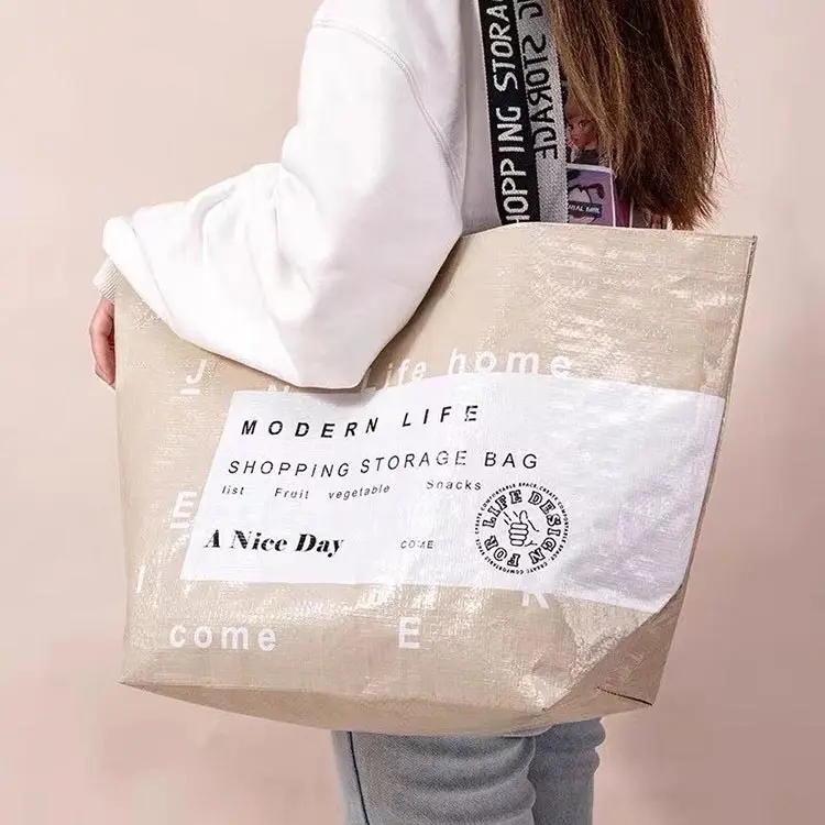 Reciclável grande capacidade moda ombro embalagem tote laminado pp tecido shopping bag