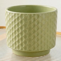 Pot Bunga Keramik Motif Garis Hijau Mint Gradasi Bulat, Pot Bonsai, Dekorasi Rumah Kustom, Pot Bunga Porselen Ramah Lingkungan
