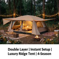 Tenda Ridge Dua Lapis Dua Kamar Tidur Satu Ruang Tamu Kapasitas Besar Kain Oxford Tahan Air 3000mm Portabel untuk Berkemah Empat Musim