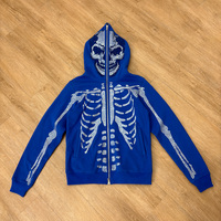Fabricants de sweats à capuche personnalisés : Sweat à capuche zippé intégral en molleton épais 100% coton avec strass squelette et motif diamant