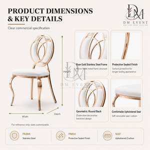Chaise de réception de mariage en acier inoxydable or rose à double anneau avec coussin blanc pour salles de banquet – Vente en gros de sièges - Product Image 5