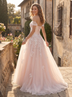 Gaun Pengantin untuk Pengantin Wanita Model Ball Gown dengan Aplikasi Renda, Model Off Shoulder, Gaun Pengantin Custom Satin Warna Ivory untuk Upacara di Gereja