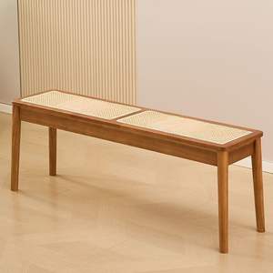 Banco de Ratán Minimalista Nórdico, Zapatero de Madera Maciza, Muebles para Sala de Estar, Diseño que Ahorra Espacio para Adultos y Personas Mayores - Product Image 2