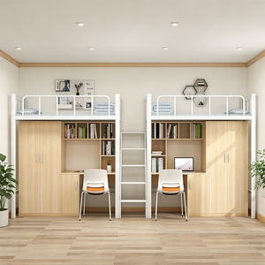 Cama Alta de Acero y Madera para Habitación Compartida Infantil con Dos Escritorios y Almacenamiento <span class=keywords><strong>Central</strong></span> para Hermanos - Product Image 5