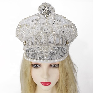 Chapeau Manwu Factory Festival Party Performance avec paillettes de perles pour anniversaire de mariage ou fêtes d'homme brûlant en blanc de mariée - Product Image 2