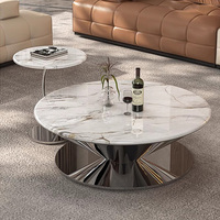 Ensemble de table basse en marbre de luxe italien avec base en acier inoxydable, meubles de salon