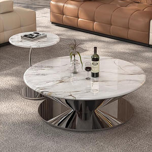 Juego de Mesa de Centro de Mármol Italiano de Lujo con Base de Acero Inoxidable, Muebles para Sala de Estar - Product Image 1