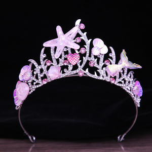 Diademas de Moda Estilo Oceánico <span class=keywords><strong>para</strong></span> Niñas, Tocado Floral Nupcial de Princesa <span class=keywords><strong>para</strong></span> Fiesta, Corona de Cumpleaños con Gemas y Cola de Pez - Product Image 1
