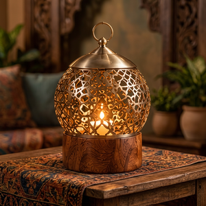 Decorative Wooden Handmade Round <b>Candle</b> Stand & Oil Lamp Arabic Style Home Decoration Table Decor by Aqudus Saleem - Product Image 2